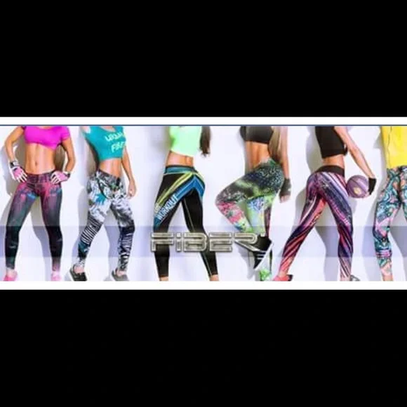 Fiber Colombiana Leggings Compression Slimming One Size Black and Blue EUC - Picture 8 of 14